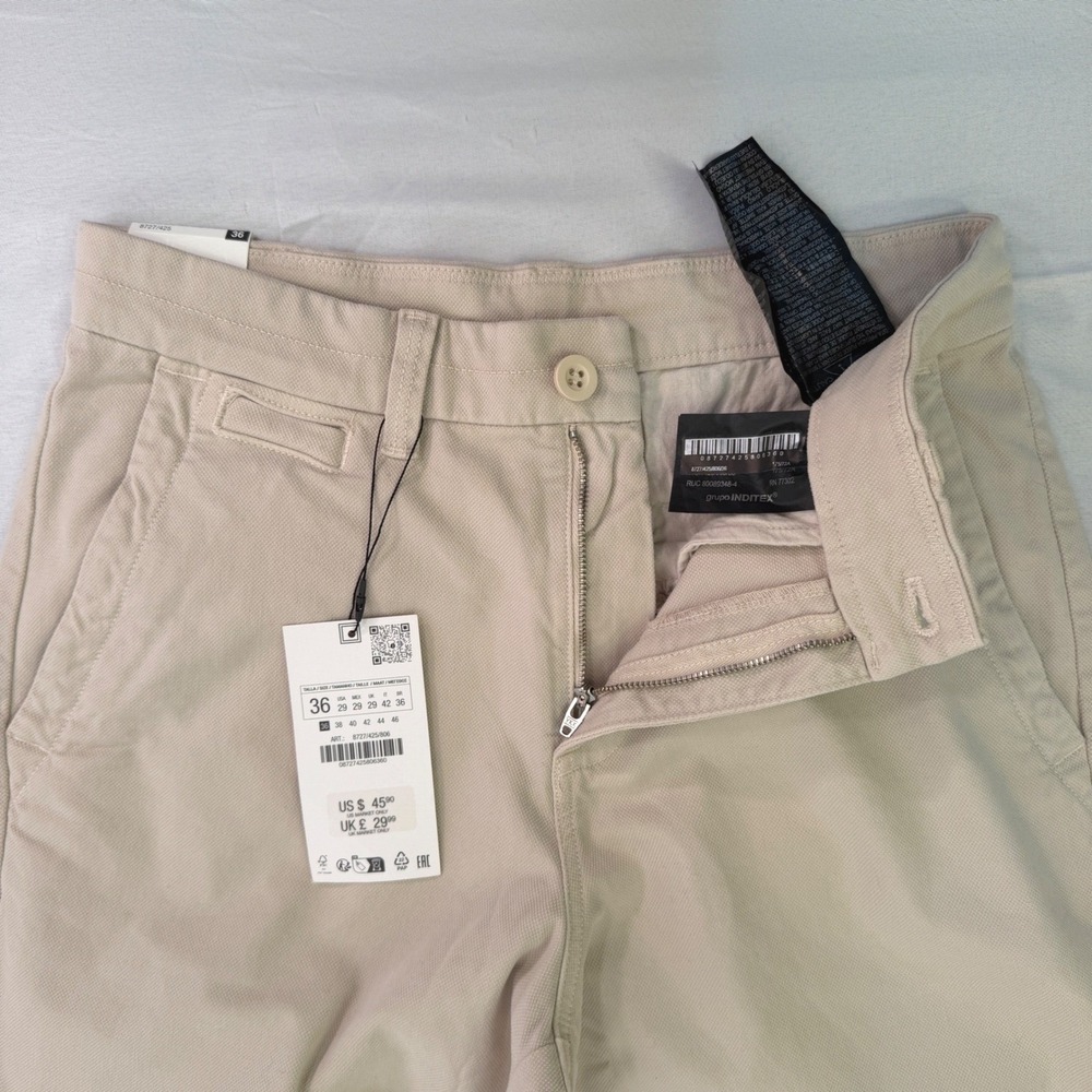 Zara Man Textured Chino Shorts Sand Beige Size 29 NWT 8727/425/806 - Picture 10 of 11